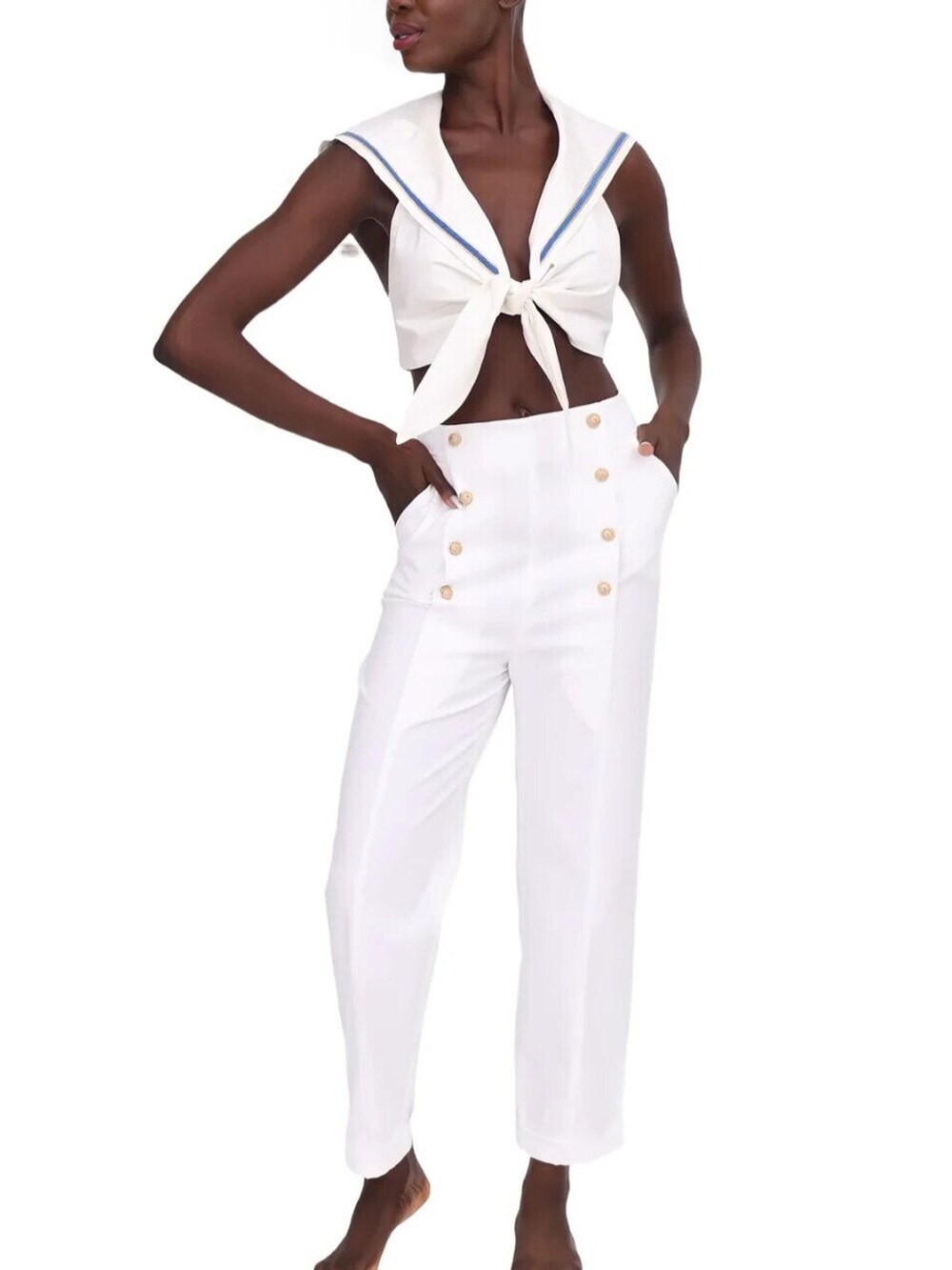 My Beachy Side Emily In Paris Marin Pants Women's Small White Nautical $285